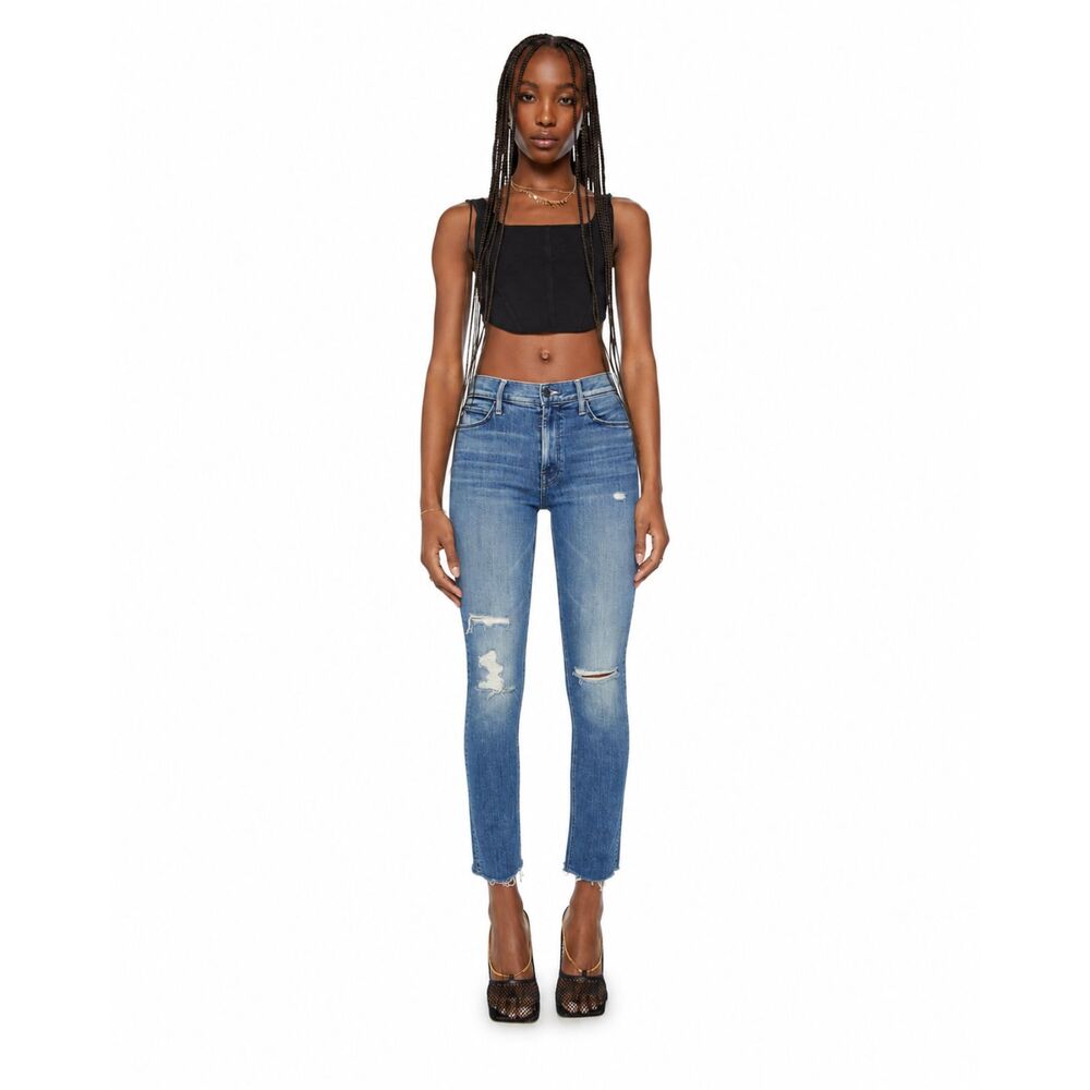 MOTHER Mid Rise Dazzler Ankle Fray Skinny Jeans Weekend Size 27 EUC